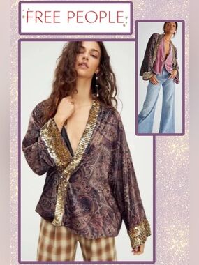 NWT Free People Layla Embellished Kimono Jacket SMALL